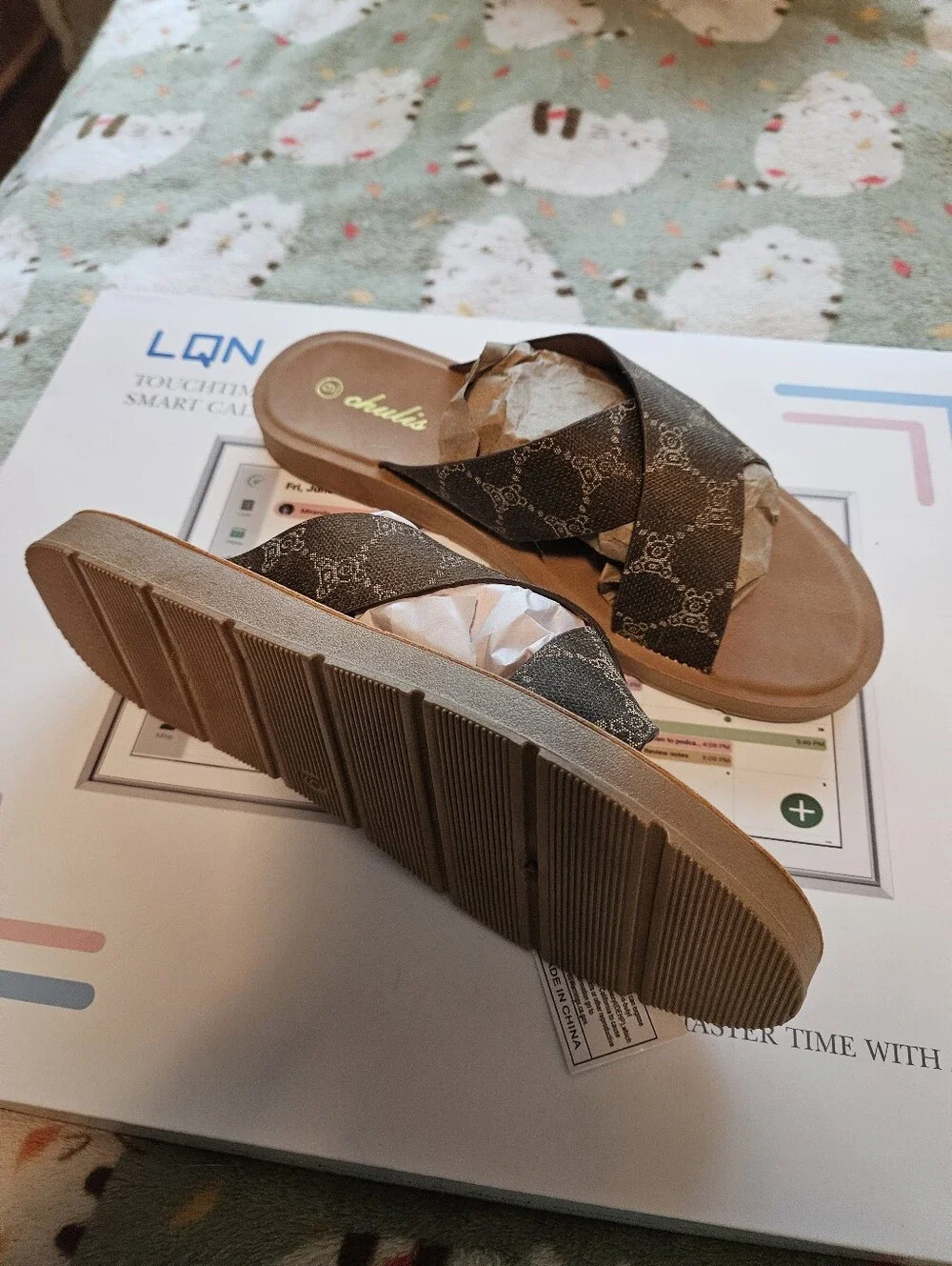 BRAND NEW ** Brown Cross-Strap Slip-On Sandals